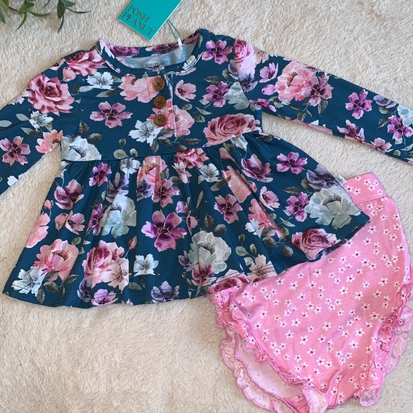 Posh Peanut Other - NWT Posh Peanut Keisha Long Sleeve Henley Peplum Top & Bloomer Set 12-18M